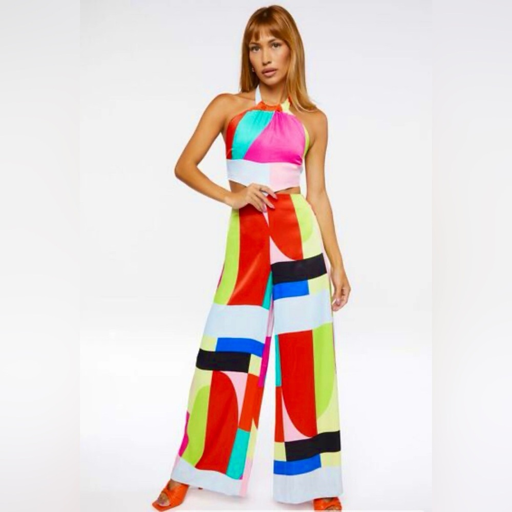 FOREVER 21 Abstract Cutout Halter Jumpsuit